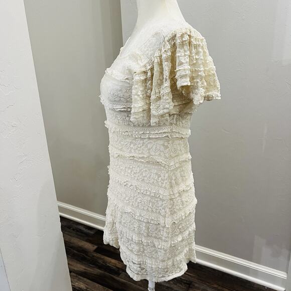 BLU PEPPER Women’s Ivory Layered Dress Short Sleeve Size Small (A0126) - Picture 3 of 7